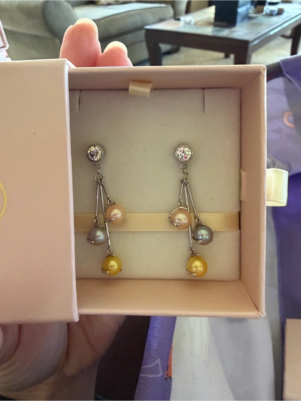 Pearl Drop Dangle Earrings in Gold, Gray, Peach